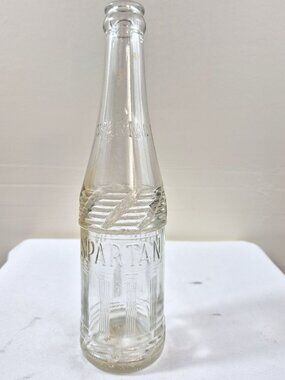 Vintage Spartan 10oz Embossed Clear Glass Soda Bottle Art Deco Ribbed Design